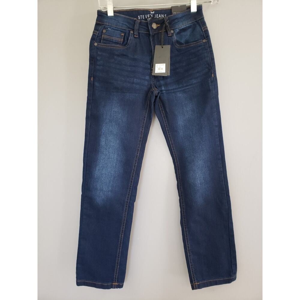NEW Steves Jeans Youth Boy Kids 10 Slim‎ Fit Straight Dark Wash Stretch